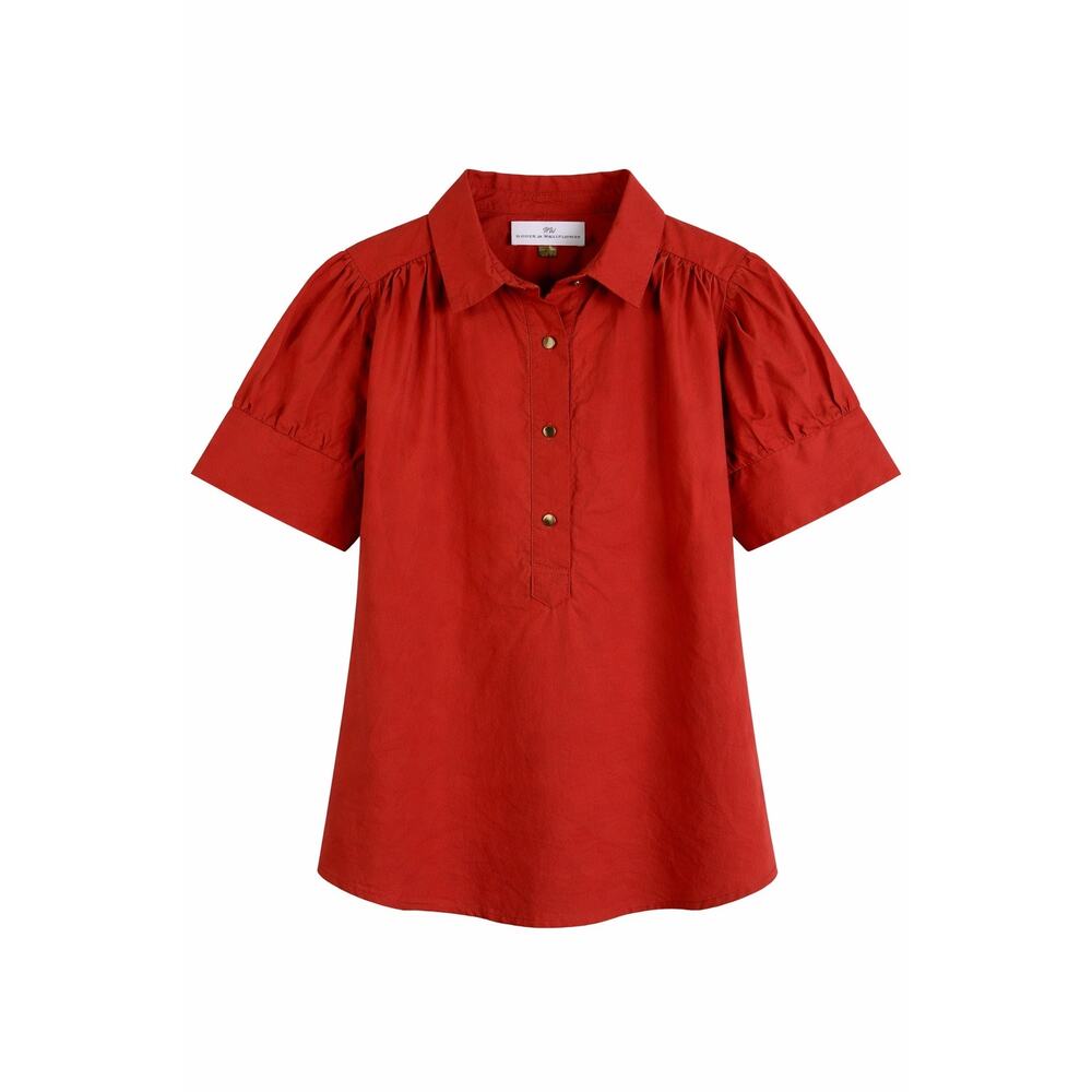 Never A Wallflower Puff Sleeve Gold Button Detail Top Rust XS Preppy Office